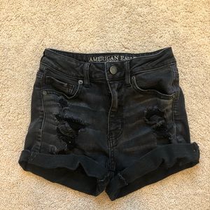american eagle black ripped jean shorts